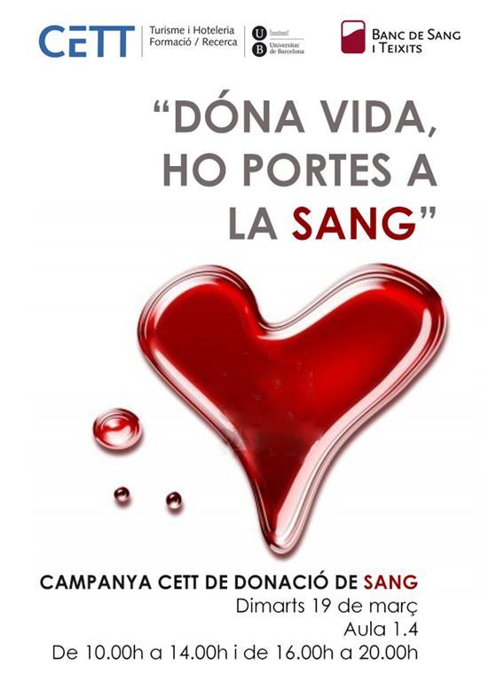 Campanya CETT de Donació de Sang “DÓNA VIDA, HO PORTES A LA SANG”